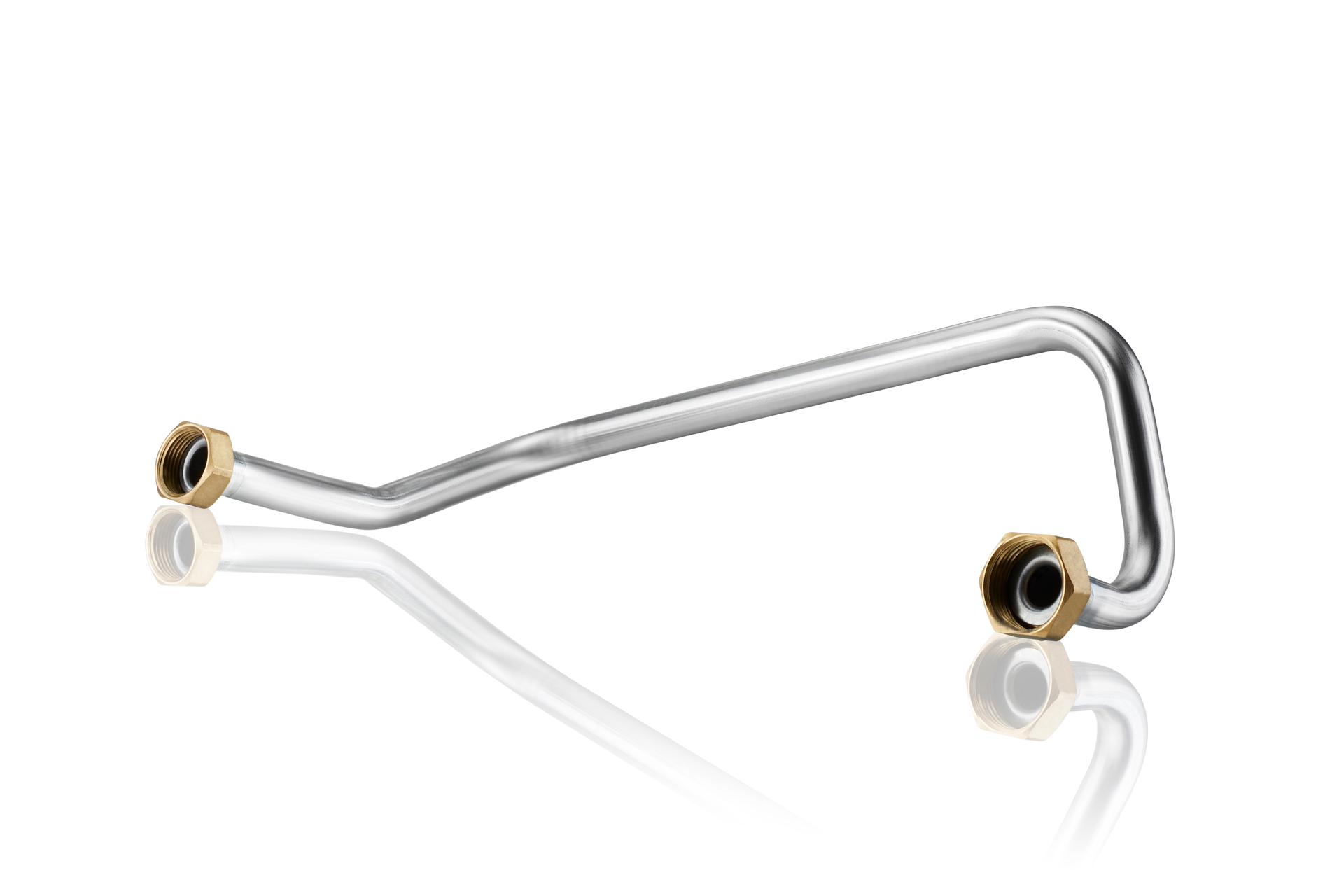 Gebogenes Metallrohr mit Verschraubungen für HVAC-Systeme gefertigt durch CNC-Rohrbiegetechnologie von transfluid.