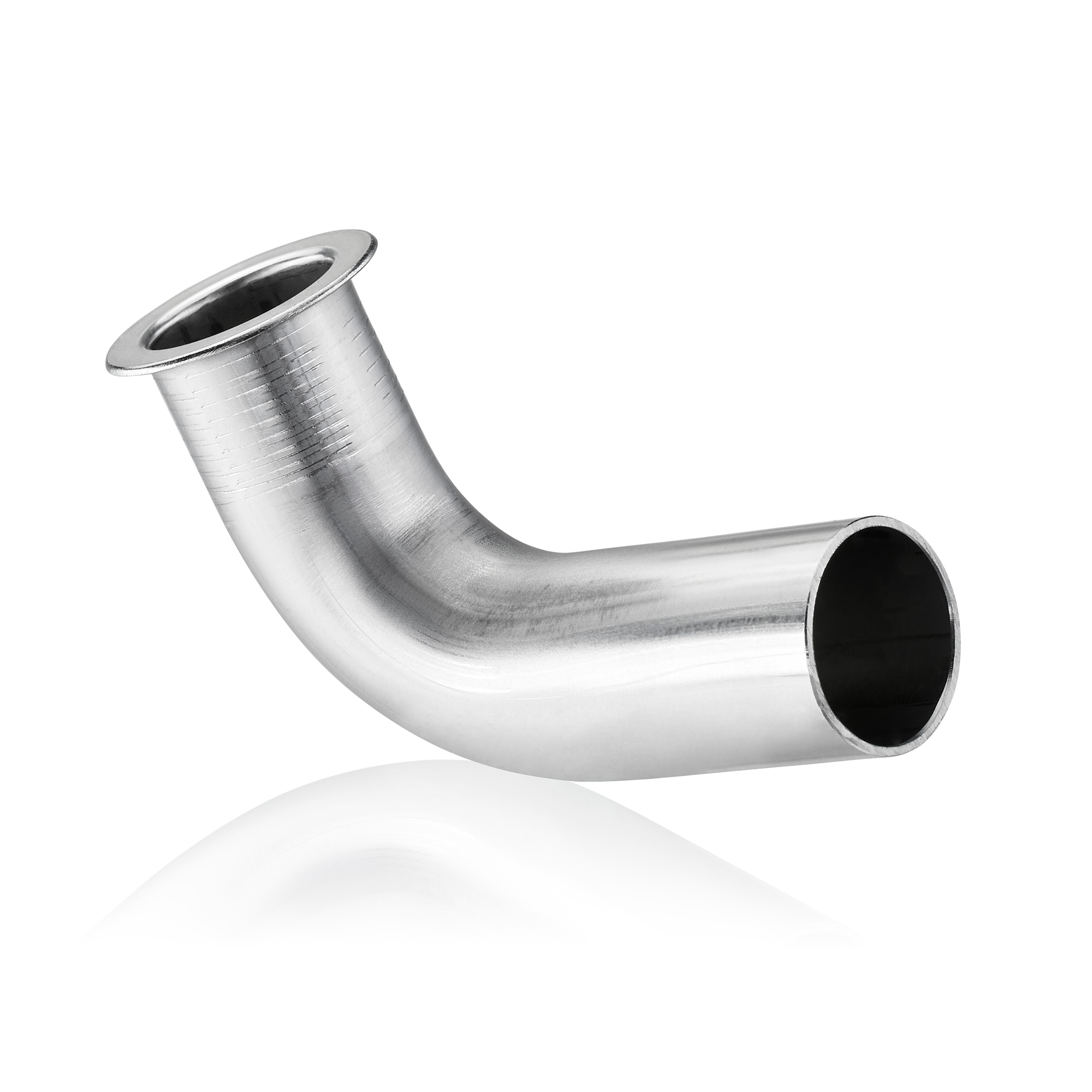 Gebogenes Edelstahlrohr mit Flansch für Versorgungstechnik und Rohrsysteme.