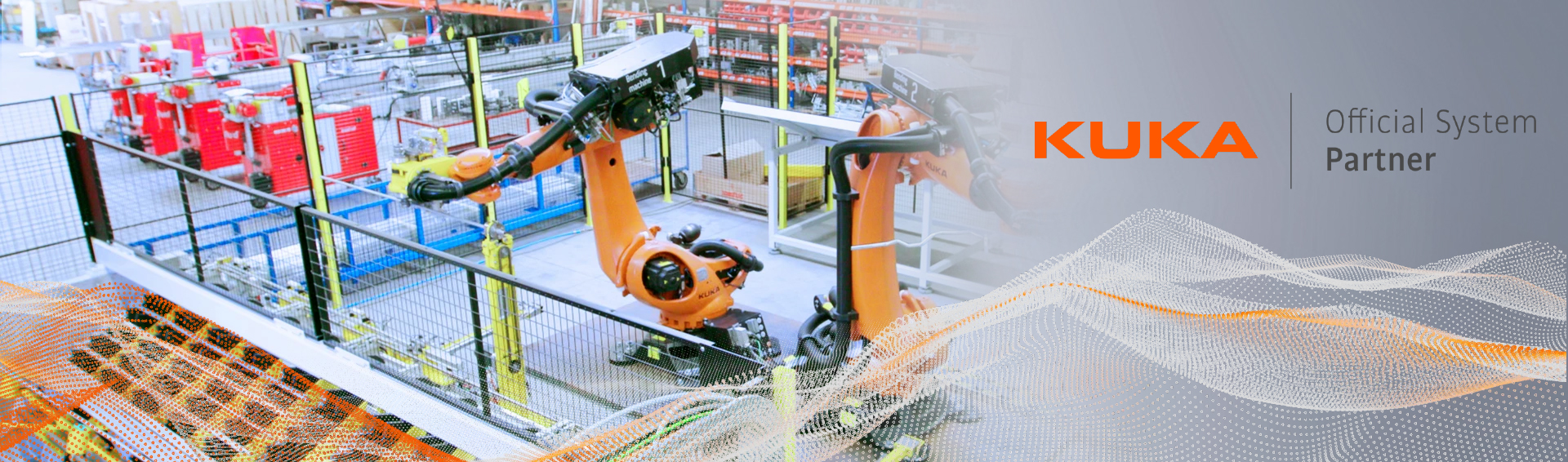 KUKA Industrieroboter in automatisierter Produktionszelle für Rohrbearbeitung und Fertigung.